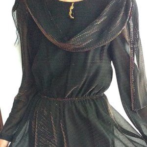 Evening Dress / Black with Gold Tinsel Thread